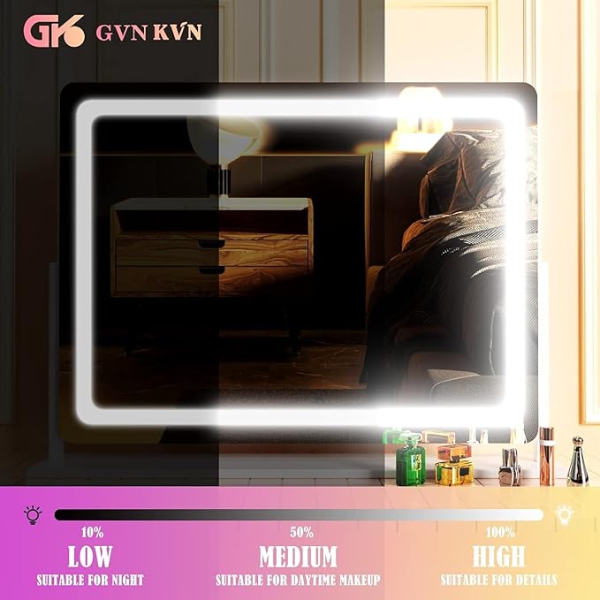 Makeup Vanity Mirror with Lights 20" L x 26" W Large LED Makeup Mirror, Light up Mirror with 10X Magnification and USB Charging Port, Dimmable 3 Modes, Touch Screen Control White