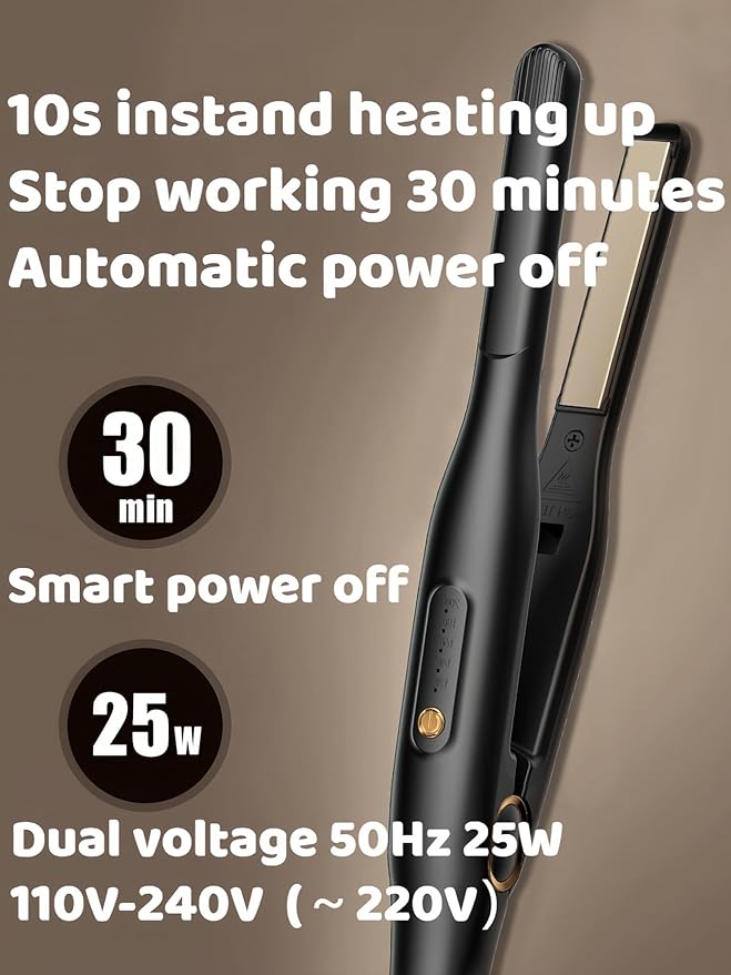 Mini Flat Iron for Short Hair, 1/2 inch Ceramic Plates Small Flat Irons for Short Hair, Fast Heating Anti-Frizz, Temperature Adjustable Auto-Off, Travel Size Mini Hair Straightener, White