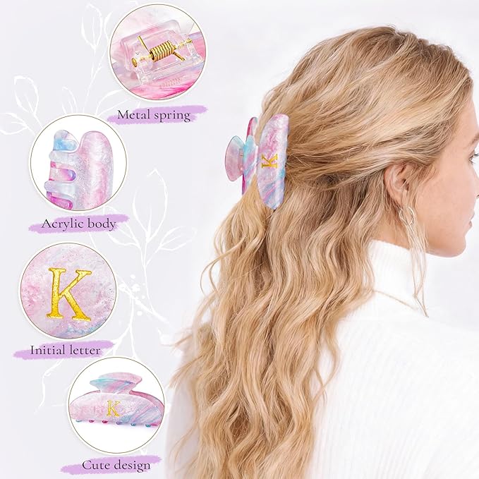 Teen Girl Gifts Trendy Stuff | Letter Hair Clips,Cute Initial Hair Clips for Girls,8-18 Year Old Girl Birthday Gifts,Hair Claw Accessories - Lavender,F