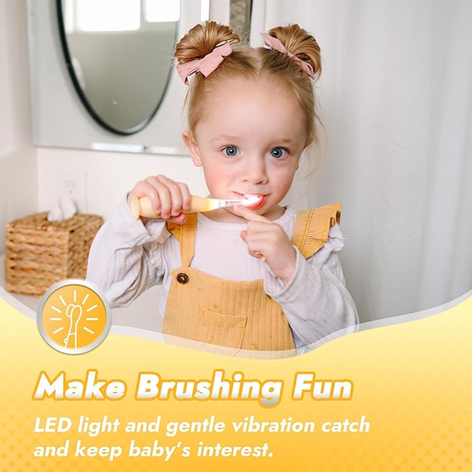 Papablic Toddler Sonic Electric Toothbrush Kids for Ages 1-3 Years, Baby Electric Toothbrush with Cute Rabbit Cover and Smart LED Timer, 2 Brush Heads (Bunny)