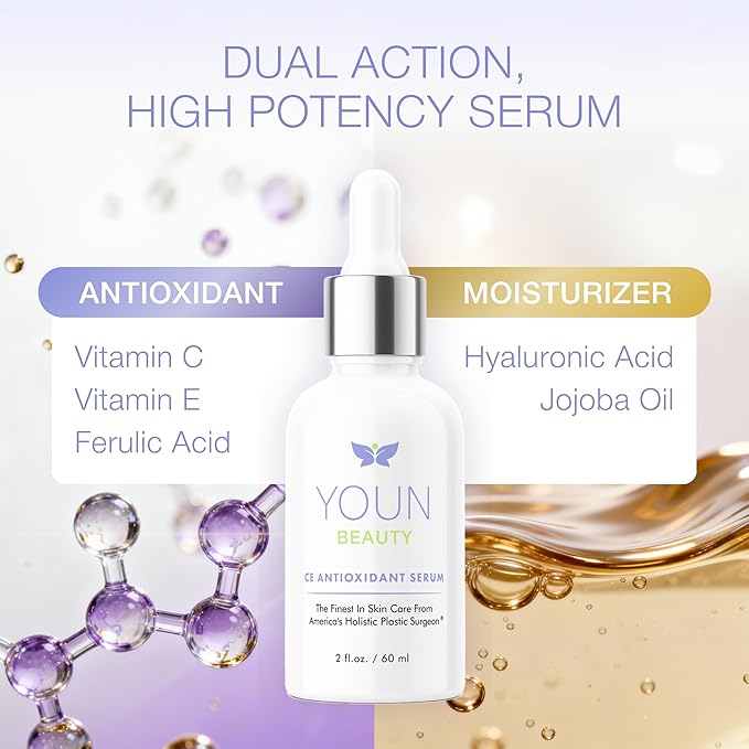 YOUN Beauty 20% Vitamin C Face Serum with Hyaluronic Acid, Ferulic Acid & Vitamin E by Holistic Plastic Surgeon Dr. Anthony Youn | Antioxidant Serum for Face for Skin Hydration, 60 ml