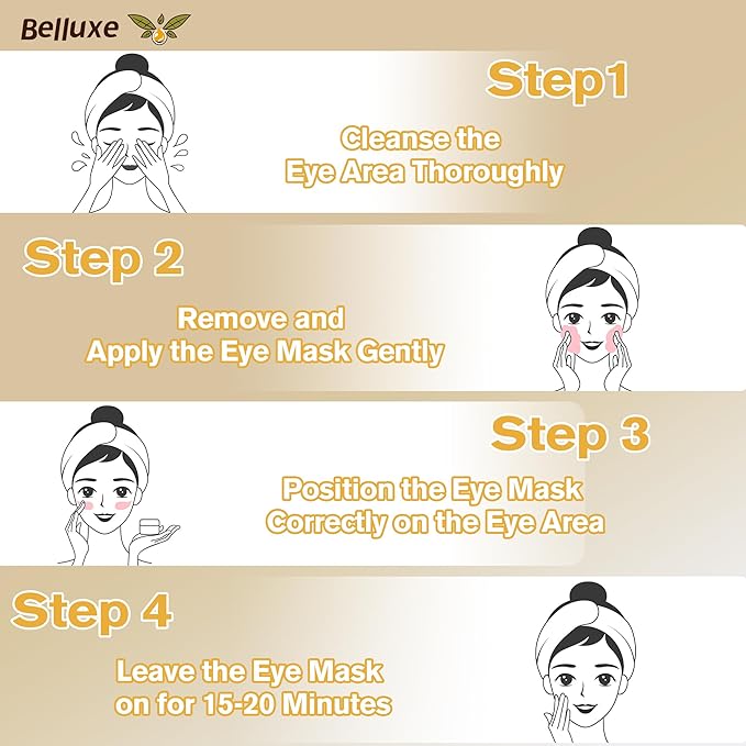 Belluxe 24K Gold Eye Mask – Firming Eye Gel Patches for Wrinkles & Dark Circles, Brightening Under Eye Care
