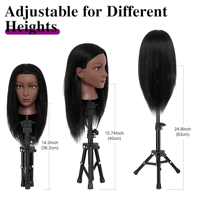 20-22 Inch Mannequin Head Human Hair with Stand,100% Real Human Hair Mannequin Head for Braiding,Cosmetology Manikin Doll Head for Styling with Table Clamp Hair Braiding Set(Brown)