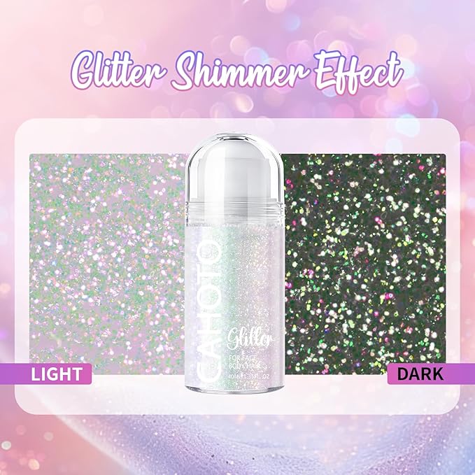 Aurora Rolling Glitter for Face Body & Hair, Sparkling Holographic Chunky Shimmer, Roll-on Sequins for Singer Concert Rave Festival Halloween Party Carnival, 1.35fl.oz
