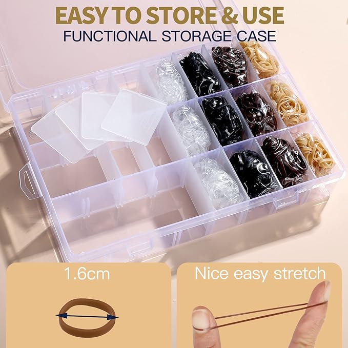 YGDZ Hair Ties, 1500pcs Mini Elastic Hair Bands with Organizer Box, Clear Hair Ties, Hair Accessories Set for Girls, Women, Neutral Colors