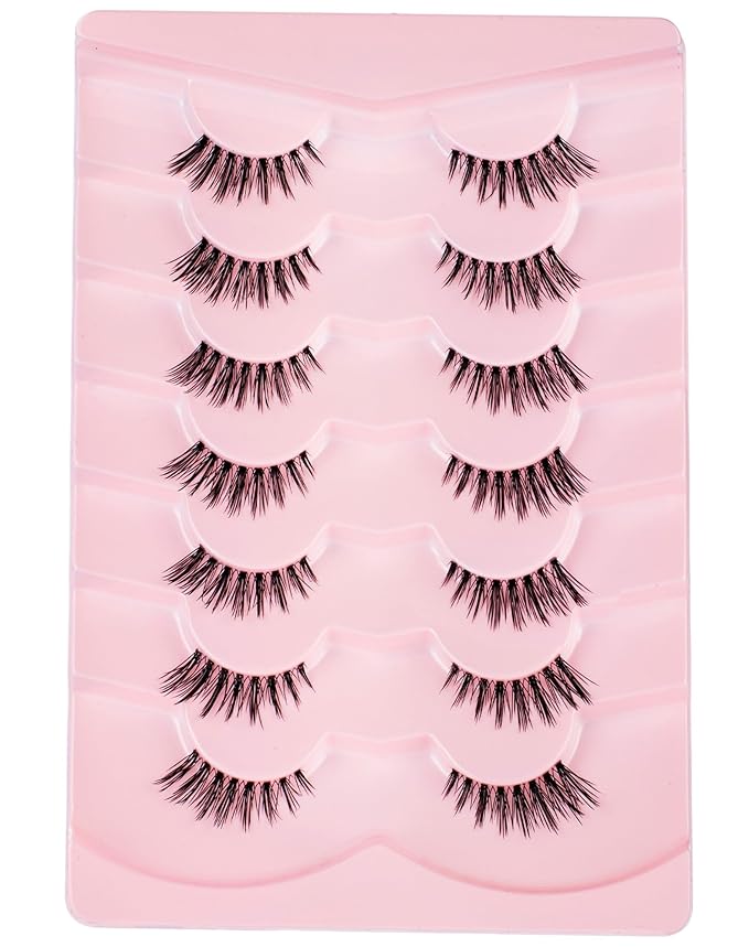 Manga Lashes Natural Look Anime Half Lashes Manhua False Eyelashes Clear Band Lashes 3D Wispy Corner Eyelashes Asian 3/4 Eye Lashes Pack Korean Style Manhwa Lashes 7 Pairs Manga05