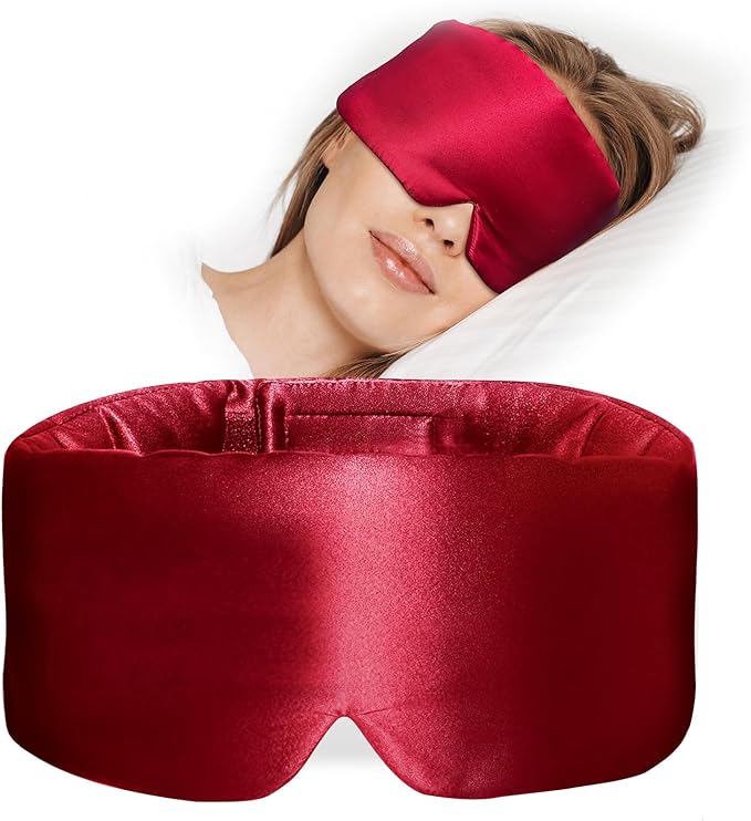 ATreebay 100% Mulberry Silk Sleep Mask, Large Eye Cover for Sleeping, Comfortable and Pressure-Free Sleeping Masks for Women Men, Completely Blackout (Wine Red)