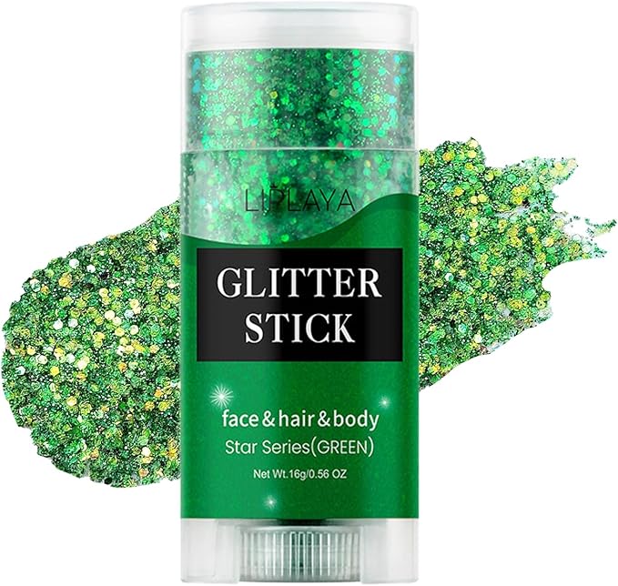 Green Face and Body Glitter Stick, Holographic Neon Outfit Singer Concert Sparkling Rave Festival St Patricks Day Accessories Glitter Makeup.