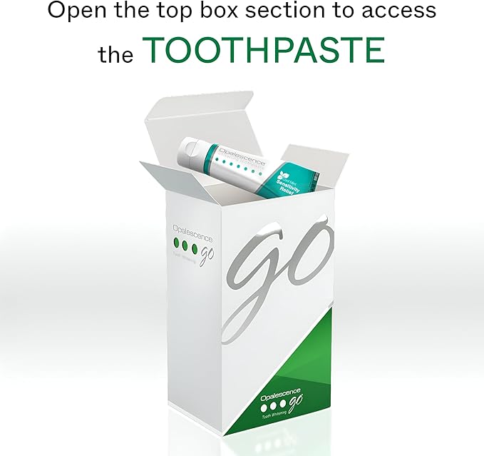 Opalescence GO 15 Mint Whitening Bundle - (7 Treatments) Hydrogen Peroxide Prefilled Teeth Whitening Trays and Travel Whitening Sensitivity Toothpaste 1 Oz - Mint Flavor - 6288-1