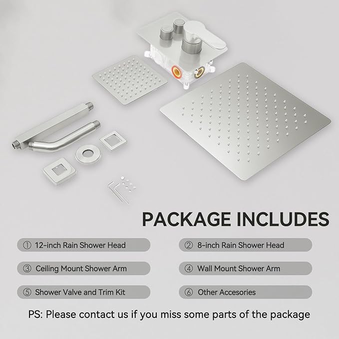 Shower Faucets Sets Shower System Brushed Nickel, STARBATH 12" Ceiling Mount Rain Showerhead and 8" Wall Mounted Rainfall Shower for Couples, On Off Button Valve Dual Head Shower Systems Complete