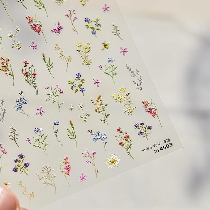 5D Embossed Flower Nail Stickers Self-Adhesive Nail Art Stickers for Spring Nail Decals Daisy Floral Nail Art Supplies Nail Design for Acrylic Nails Flower Manicure Decorations for Women