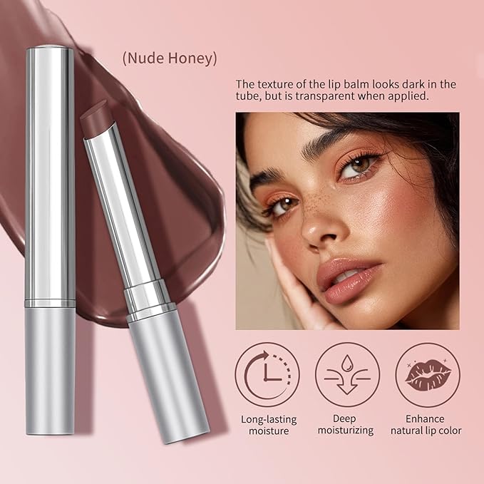 Honey Lipstick Tinted Lip Balm - Sheer Hydrating Lipstick for All Skin Tones - Moisturizing Lip Color, Nourishing Lip Balm with a Hint of Natural Black Cherry Tint (Nude & Pink)