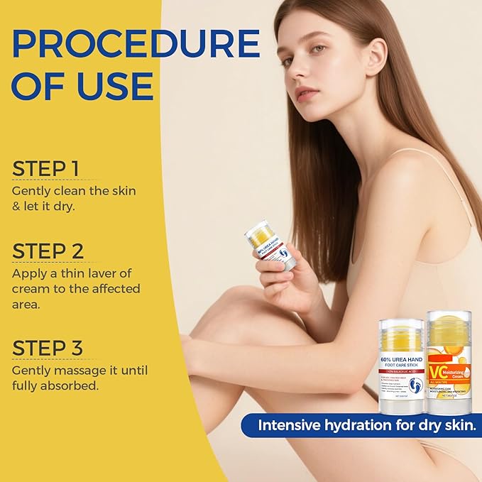 Feet Cream with 60% Urea+2% Salicylic Acid, Anti-Cracking Moisturizer Foot Cream, Foot Lotion Stick for Heels, Dry Hands & Rough Knees, Exfoliating Dead Skin, Repairs and Hydrates Feet, 2 PCS