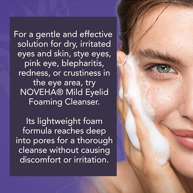 NOVEHA Lavender and Tea Tree Oil Eyelid Foaming Cleanser | Hydrating Hypoallergenic Daily Soap For Eyelashes and Lids, For Demodex, MGD, Stye Eye, Eye Irritations & Dry Skin | 3.38 fl oz (3PK - 100ml)