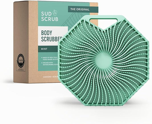 Sud Scrub® Antimicrobial Silicone Body Scrubber, Exfoliating Body Scrubber for Sensitive Skin, Eco Friendly Shower Scrubber for Body, Silicone Body Brush for Showering, Mint