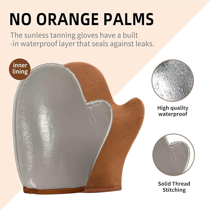 Premium Self-Tanning Kit – 4-Piece Professional Tan Applicator Set with 2 Mitts, Back Strap & Kabuki Brush | Streak-Free Fake Tan Mitt for Body & Face | Vegan Leather, Waterproof