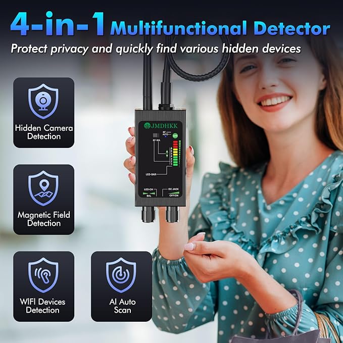 JMDHKK M8000 Hidden Camera Detector, Camera Finder,Bug Detector, Magnetic Tracker Detector, Portable Privacy Protection Device for Travel, Hotels, Vehicles, Offices, and Fitting Rooms (Black)