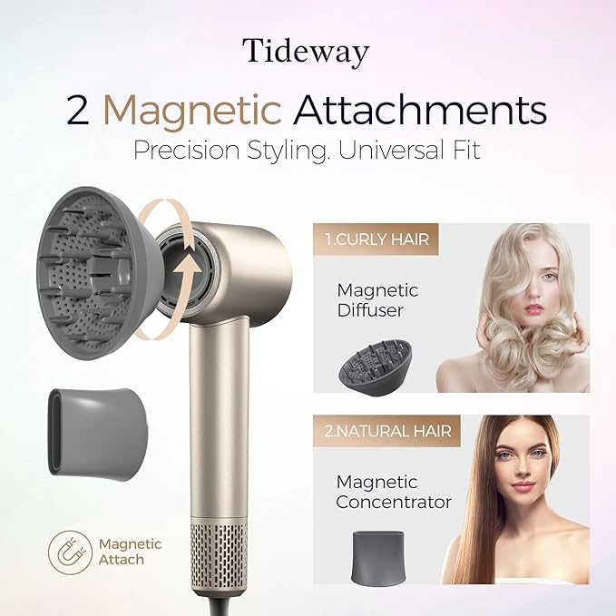 Tideway Hair Dryer Professional High-Speed Ionic Blow Dryer 110,000 RPM, Compact Hair Dryer with Magnetic Diffuser, Fast Drying with Brushless Motor Low Noise Smart Temperature Control-H11