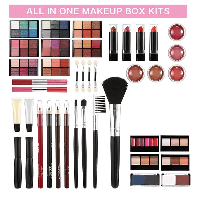 All in One Makeup Kit for Teens, 106 Pcs Professional Makeup Kit for Women Full Kit, Include Eyeshadow Palette, Lipstick Set, Concealer, Foundation, Lipgloss, Make-up Brush(Silver)