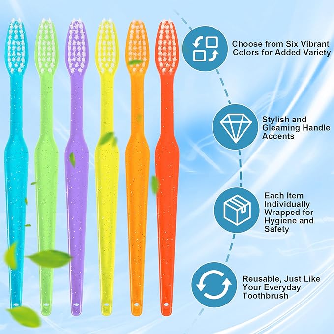 B Rush Disposable Toothbrush - Individually Wrapped Soft Nylon Bristles Manual Travel Toothbrushes for Adults Or Kids Bulk Multi Color (72 Pcs)