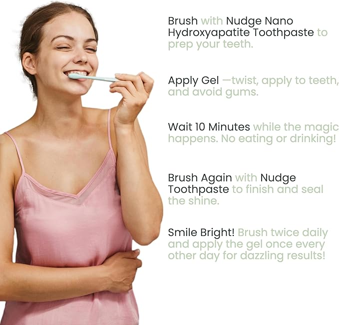 Nudge Whitening Kit with 10% Nano Hydroxyapatite Toothpaste 4.5 oz & Whitening Gel Pen 2 ml – Fluoride Free, SLS Free, Helps Reduce Surface Stains and Support a Brighter Smile