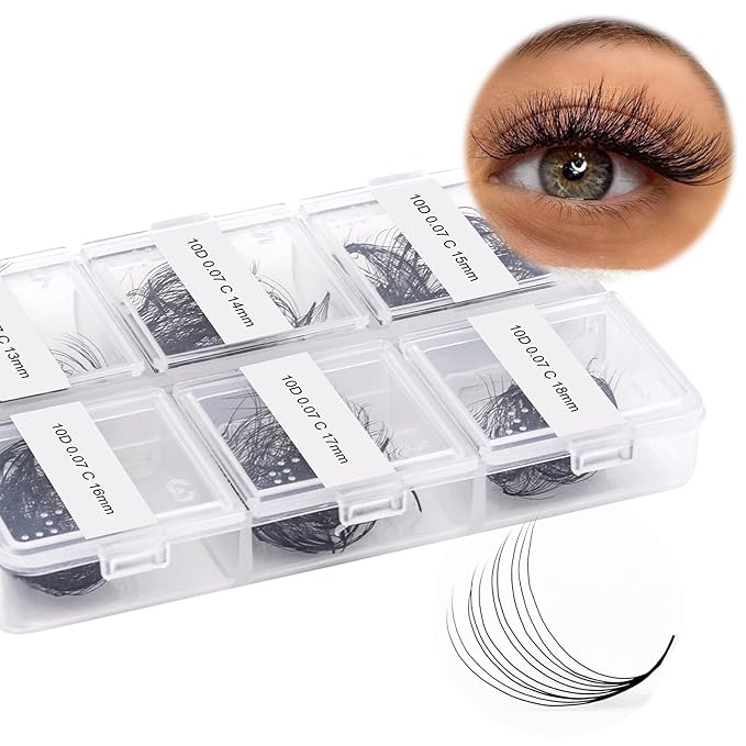 FADLASH Premade Fans Eyelash Extensions 300pcs 10D Premade Lash Fans C Curl Pre Made Fans Lash Extensions Volume Eyelash Extensions Premade Eyelash Fans Loose Fans (10D-0.07C-13-18mm)