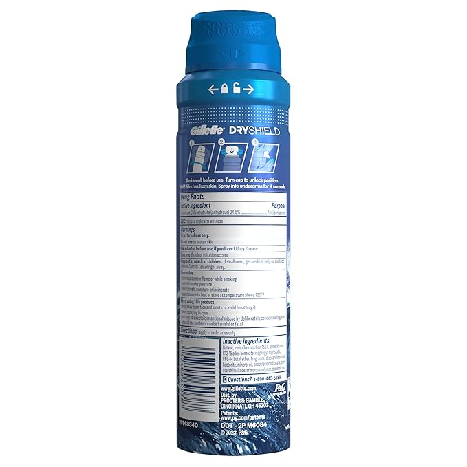Gillette Dry Spray Antiperspirant and Deodorant for Men, 24/7 Sweat & Odor Protection, Anti-White Mark Technology, Cool Wave Scent, 4.3 oz (Pack of 3)