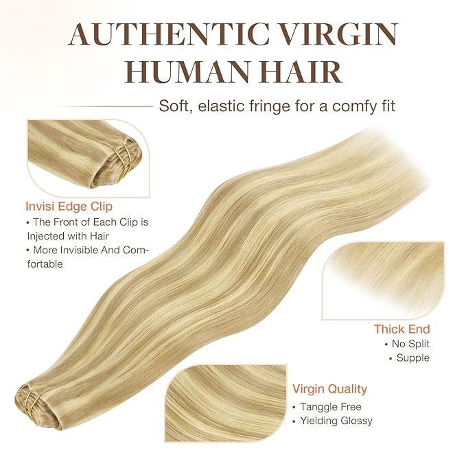 GOO GOO Invisi Edge Clip in Hair Extensions Set, 22inch 160g, 4pcs Injected Seamless PU Clip ins and 3pcs Classical PU Clip ins, Virgin Real Human Hair, #P18D/22F