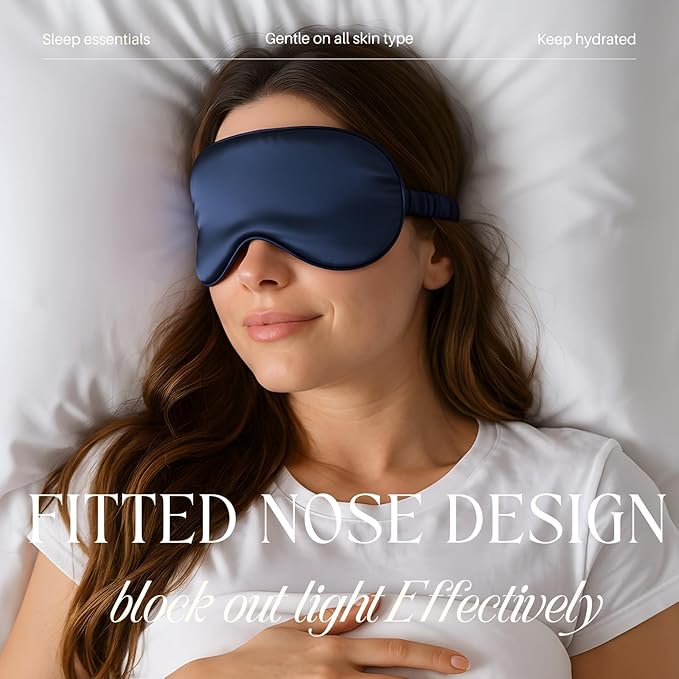 LCBD Silk Satin Sleeping Eye Mask, Navy Sleep Eye Night Blindfold for Women and Men, Soft Breathable Blackout Eyeshade Eye Cover for Travel, Wedding Bridesmaid Gift