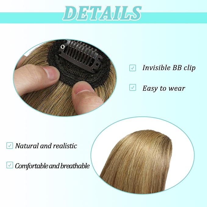 Clip on Wispy Bangs-Real Human Hair Clip in Bangs Hairpieces Honey Blonde Fake Air Bangs Fringe with Temples Bangs Hair Clip Extensions