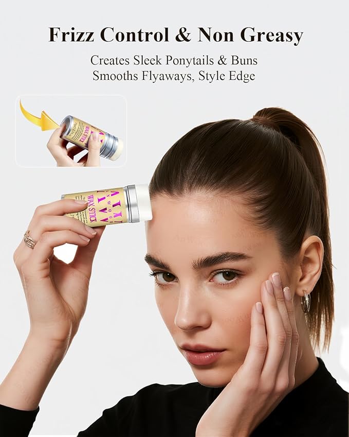5Pcs Hair Wax Stick & Slick Back Hair Brush, Hair Finishing Stick - Smooths Flyaways, Tames Frizz, Creates Sleek Ponytails & Buns, Defining Edges - Styling Accessories for Women & Kids - All-in-1 Kit