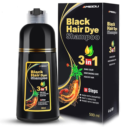 IIIMEIDU MEIDU Black Hair Dye Shampoo 3 in 1, Shampoo for Color Treated Hair 100% Gray Coverage for Women Men, Natural Herbal Ingredients Champu Para Canas pintar el pelo 500ml