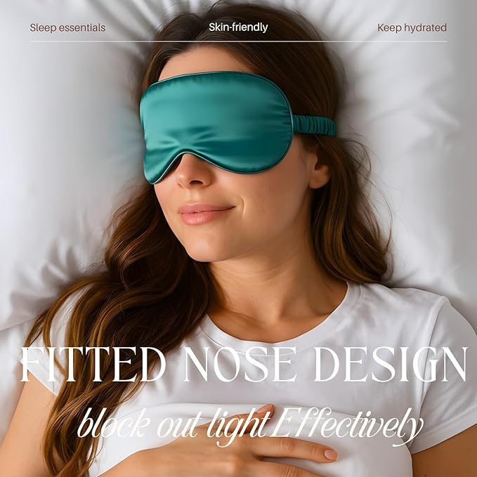 LCBD Silk Satin Sleeping Eye Mask, Dark Green Sleep Eye Mask Night Blindfold for Women and Men, Soft Breathable Blackout Eyeshade Eye Cover for Travel, Wedding Bridesmaid Gift