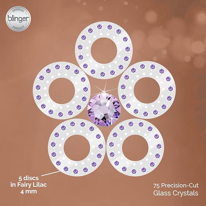 blinger® Shimmer Crystal Refill Pack – as seen on Shark Tank | 5 Discs – 75 Precision-Cut Glass Crystals | Hair-Safe Accessories | Styling Tool Not Included| Fairy Lilac 4 mm