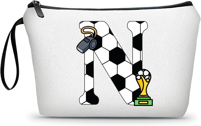 ARIOSEY Soccer Gifts Personalized Soccer Ball Cosmetic Bag for Purse Birthday Inspirational Gifts for Girls Women Team Coach Mom Stuff Travel Organizer-N
