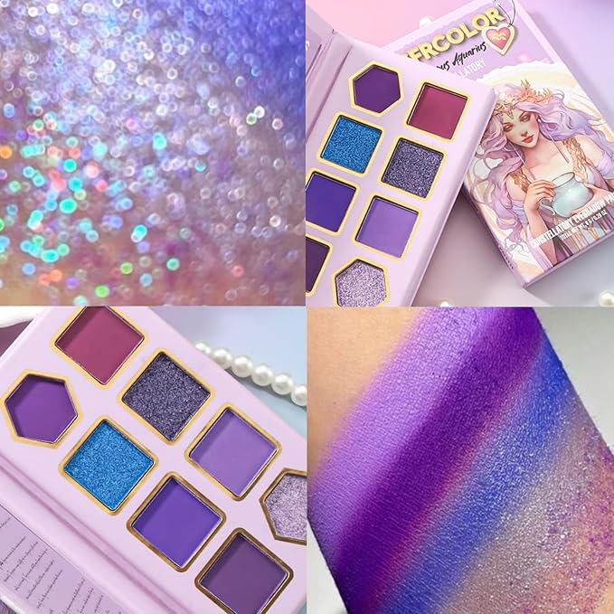 12-Color Zodiac Eyeshadow Palette, Matte Metallic Shimmer Pressed Pigments, Highly Pigmented Makeup Palette for Professional & Daily Eye Makeup (8280 Aquarius)
