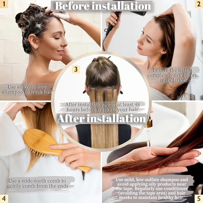 Tape in Hair Extensions Human Hair, Light Brown Real Human Hair Extensions 20pcs Remy Straight Tape ins Invisible (30#, 20 Inch)