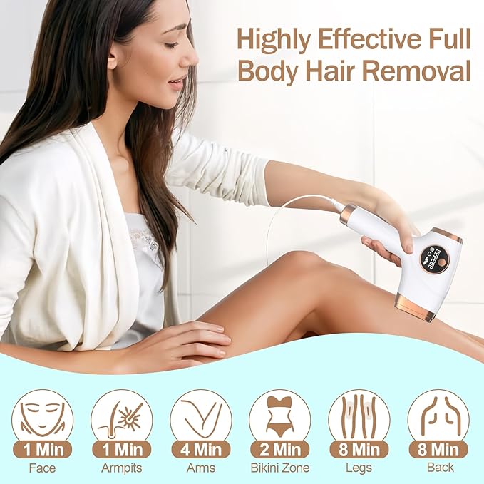 IPL Hair Removal Device, Portable Permanent Hair Reduction for Men and Women, Home Hair Remover with Razor and Glasses, 999,999 Flashes, Underarms Back Legs Arms Face Bikini Line