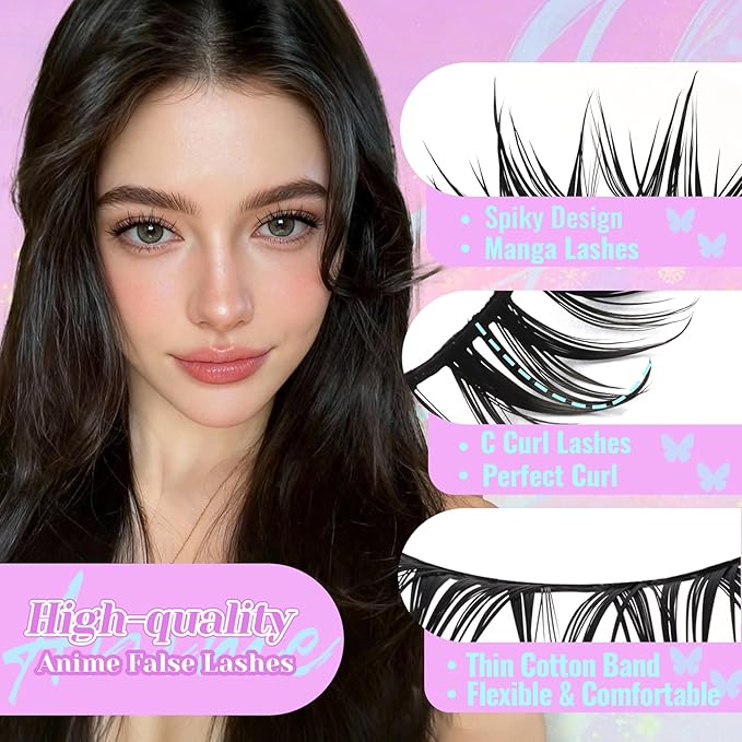 Losha Lashes Spiky Manga Lashes 14 Pairs Anime False Eyelashes Natural Asian Lashes Strips that Look Like Lash Extensions Soft Wispy Fake Eyelashes (Cutey)