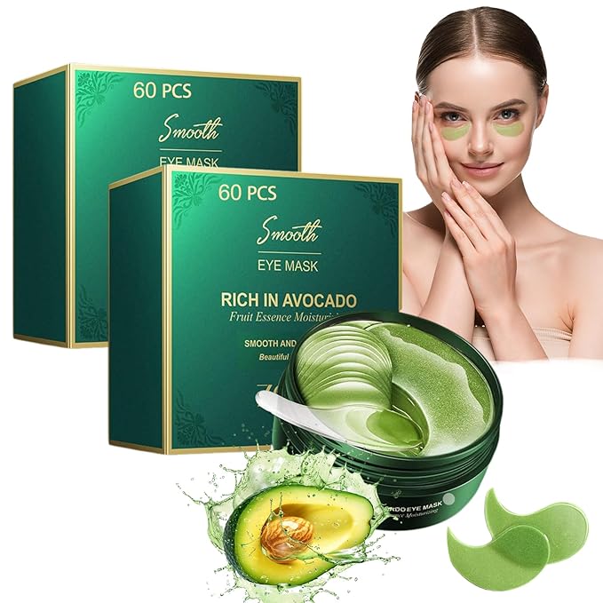 Lktvys Nourishing Avocado Eye Patches 2-Pack (120 PCS), Collagen Under Eye Mask for Hydration & Antioxidant Care, Under Eye Patches for Women & Men
