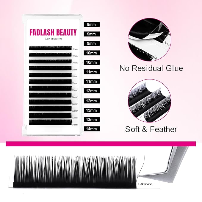 Lash Extension 0.2 C Curl Classic Lash Extensions 8-14mm Mixed Tray Soft Matte Dark Eyelash Extension Professional Supplies for Eyelash Techs(0.2-C,8-14mm)