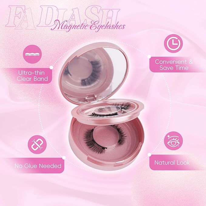 FADLASH Magnetic Eyelashes with Applicator Natural Look Magnetic Lashes Reusable 2 Pairs False Eyelashes Kit Easy to Wear and Remove (604+079)