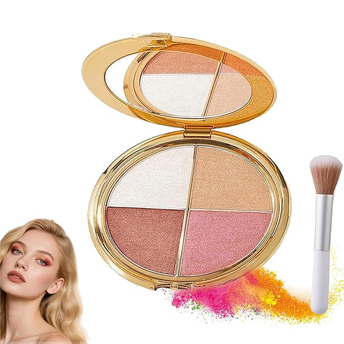 Eye & Cheek Palette - Eyeshadow and Highlighter Makeup (with Detachable Brush), Makeup Palettes Contour Kit, Shimmer Glow Face Highlighter Palette for Women Face, Natural Glow Contour Powder (2pcs)