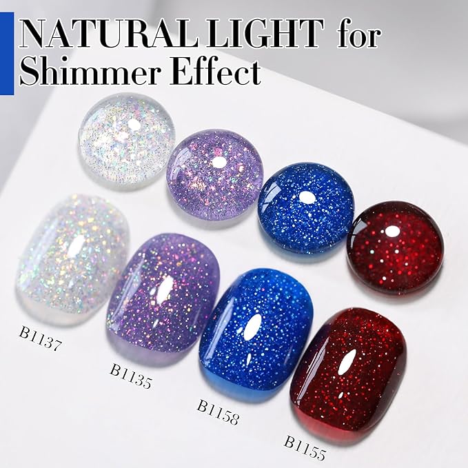 Double Rhythm 15ML Glitter Gel Polish Shimmer Reflective Holographic Color Magnetic for Nail Art Salon DIY at Home (Deep Blue-B1158)