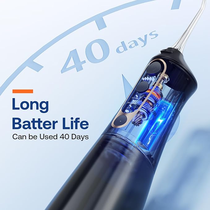 Bitvae Water Dental Flosser Pick for Teeth, Rechargeable Cordless Water Flosser, 3 Modes 5 intensities, 300ML Portable IPX7 Waterproof, 40 Days Powerful Battery Life for Home Travel, Black-Gold