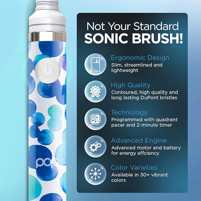 Pop Sonic Electric Toothbrush (Blue Bubbles + 6 Brush Heads) - Travel Toothbrushes w/AAA Battery | Kids Electric Toothbrushes with 2 Speed & 15,000-30,000 Strokes/Minute, Dupont Nylon Bristles