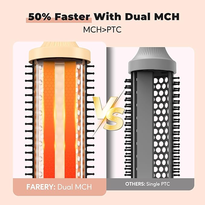 Farery 1.77-Inch Thermal Brush - Ceramic Ionic Heated Round Brush for 90's Full-Bodied Style, Volumizing, Smooth Hair & Natural Curls, Dual MCH Heating, Digital Display, 9 Temperature, Dual Voltage