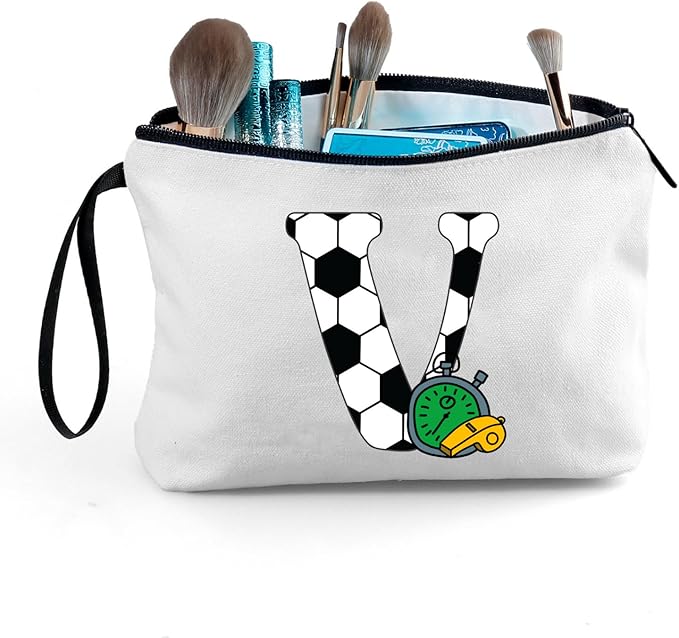 ARIOSEY Soccer Gifts Personalized Soccer Ball Cosmetic Bag for Purse Birthday Inspirational Gifts for Girls Women Team Coach Mom Stuff Travel Organizer-V