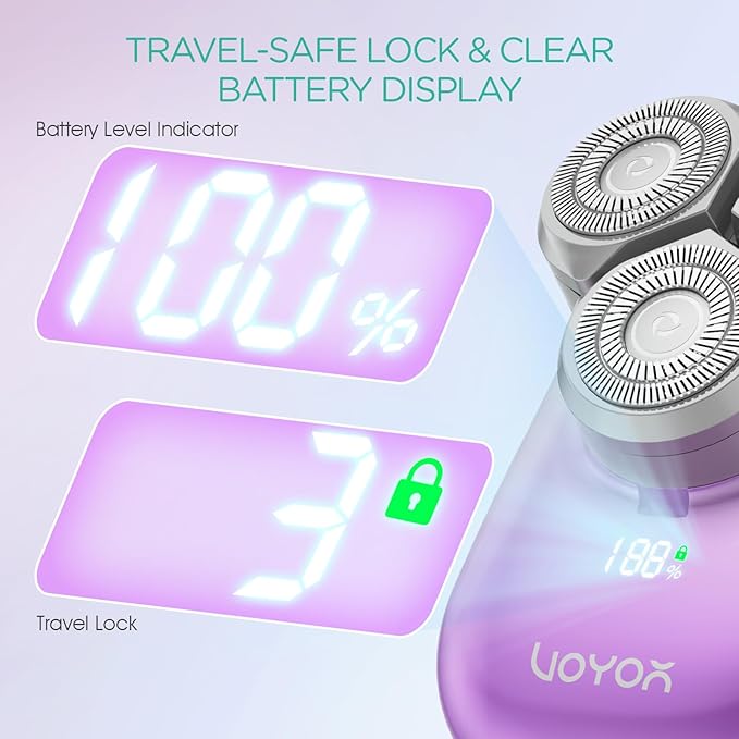VOYOR Electric Razors for Women 3D Floating Blade Shaver for Women, Electric Shaver for Legs Bikini and Body Facial Hair Remover Women's Shavers Waterproof Women's Grooming ES310 (Purple)