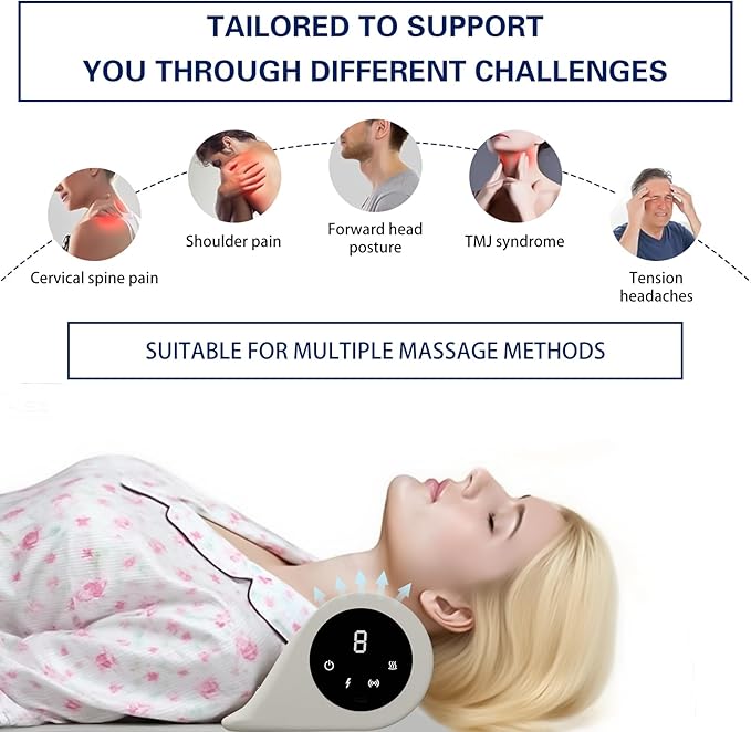 Neck Massager with Vibration Function, 3 Modes Neck and Shoulder Relaxer Pillow with Heat 26°Angle Cervical Traction Device, Massager with Heat for Pain Relief Deep Tissue